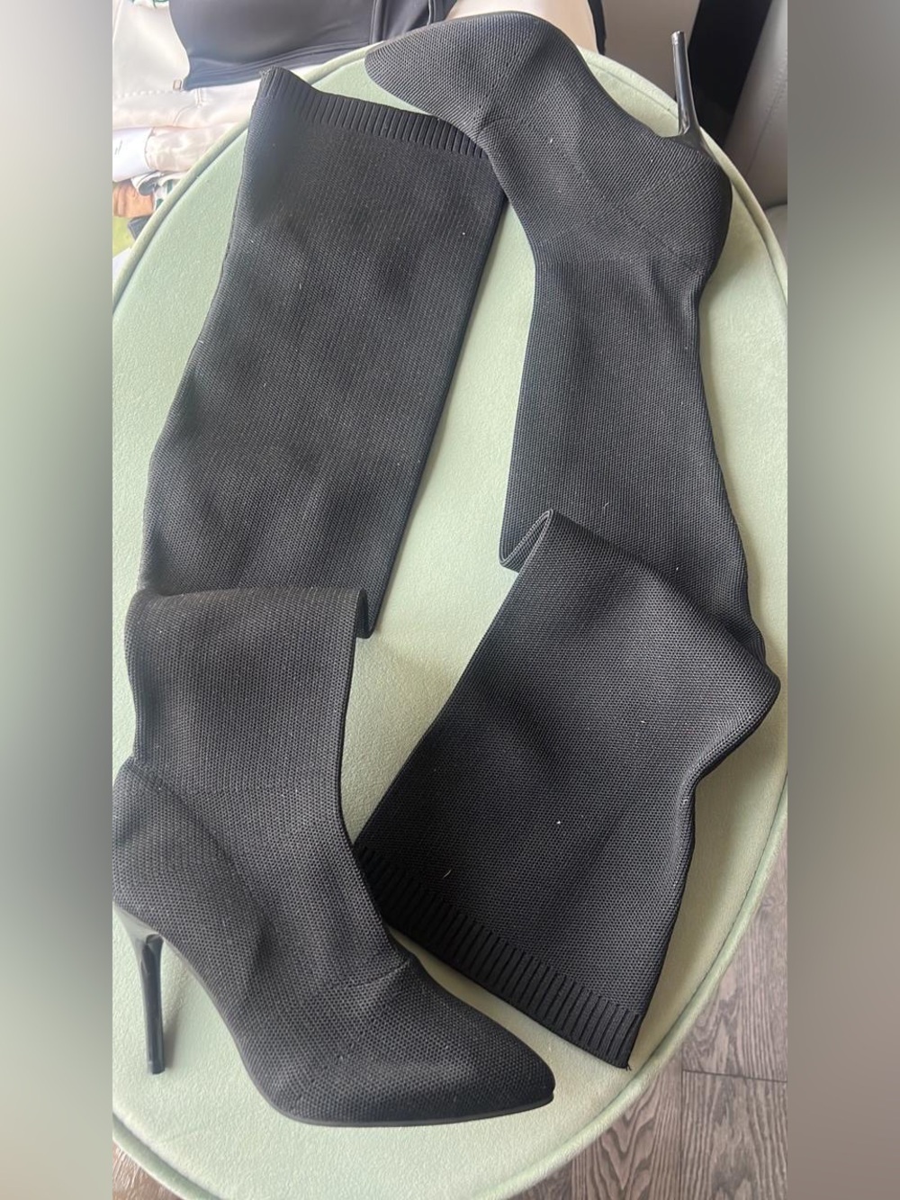 Women's Black Stretch Knit Over-the-Knee Heeled Boots size 6 NWT